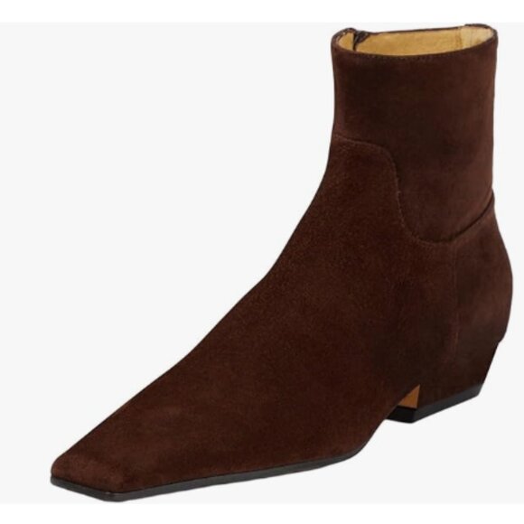 Brown Square Toe Low Chunky Heels Side Zipper Ankle Boots Formal Business Shoes - Picture 1 of 8